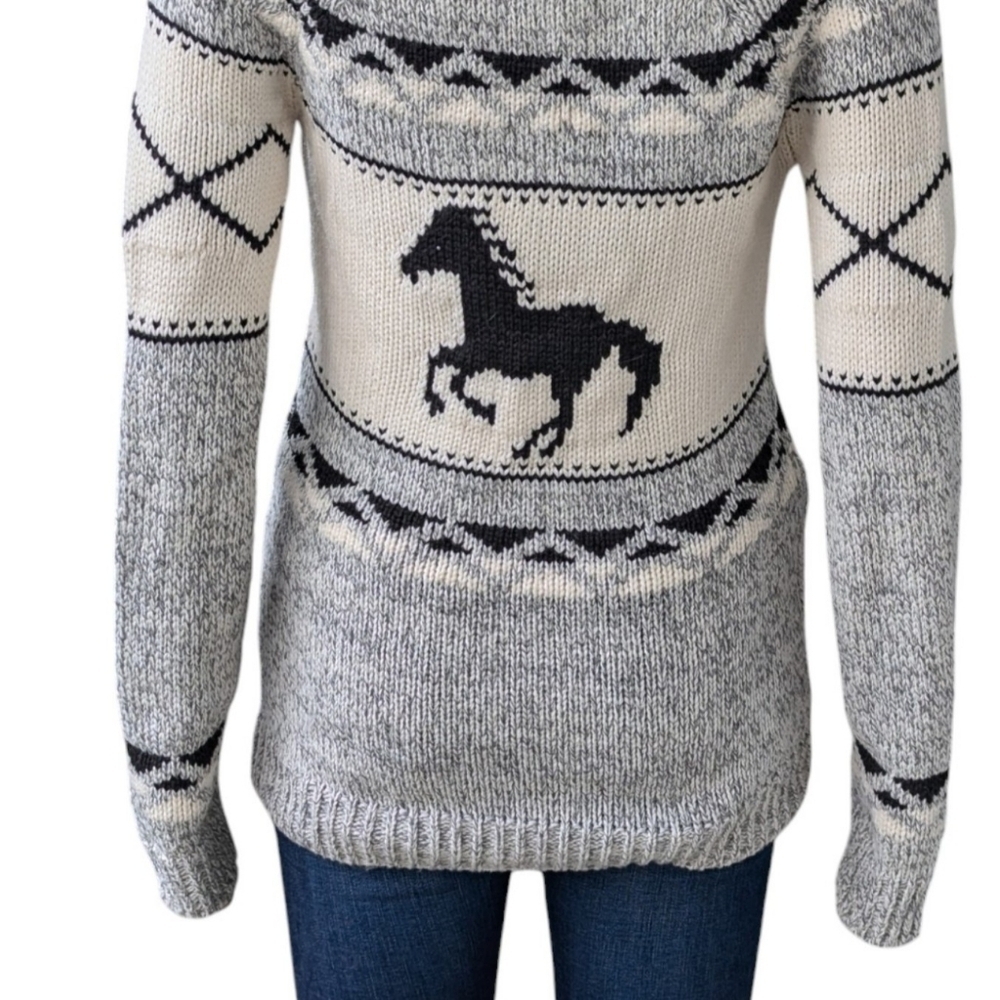 Bluenotes Cowichan Western Aztec Horse Knit Cardigan Shawl Collar XS - Picture 7 of 10